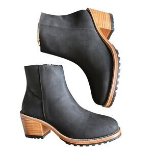 Patina Boot Black Leather boho 8 NEW block heel ankle bootie western Portland